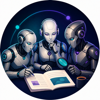 Illustration of the Caporia Editorial Team reviewing an article together